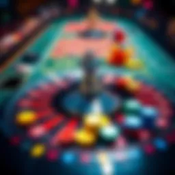 A roulette table featuring various colored chips placed on different betting sections, showing excitement in gameplay.
