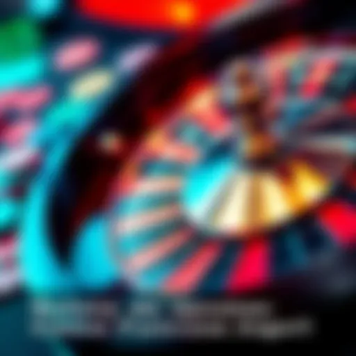 Close-up of a spinning roulette wheel with colorful chips around it