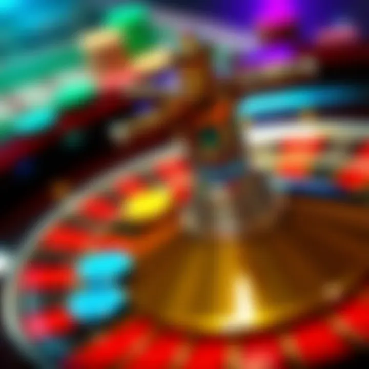 Roulette Wheel with Chips A close-up of a roulette wheel with colorful chips placed around it, showing a winning bet.