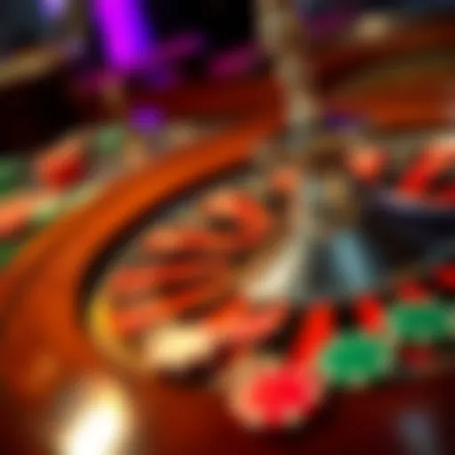 A close-up view of a roulette wheel with colorful chips placed around it, illustrating the betting environment of the game.