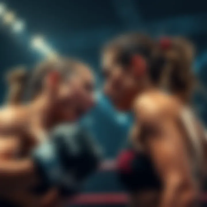 Rousey and Carano face off in a tense fight atmosphere, showcasing their competitive spirit and determination.