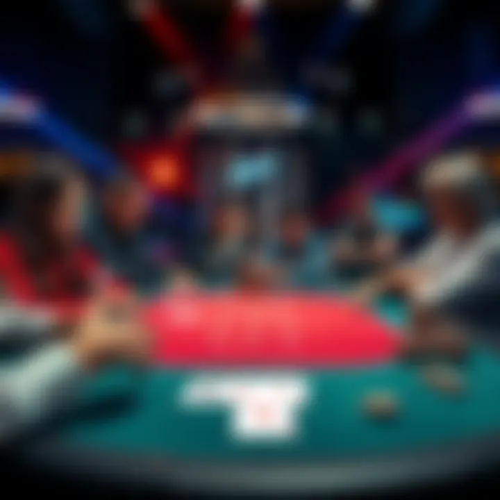 A poker table showing a Royal Flush hand during the EPT Barcelona final, with players reacting around it