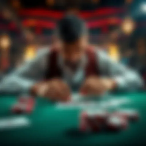 A player strategically analyzing cards on a poker table for Royal Flush game strategies.