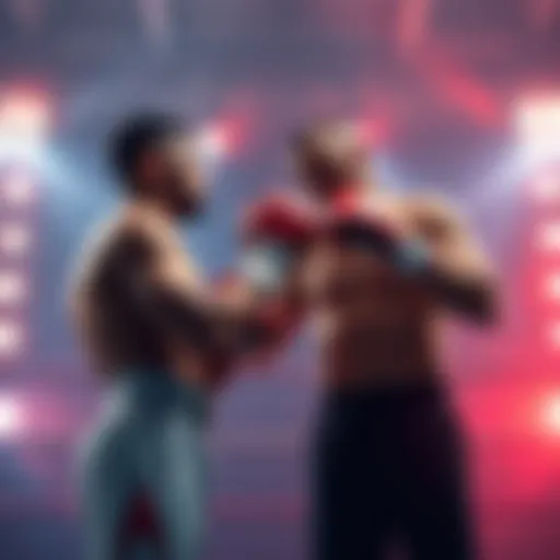 Royval and Joshua stand in a fighting stance in a ring, with Royval showing a confident posture and Joshua appearing focused.