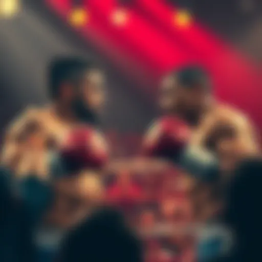Ruffy and Arman in a boxing ring Ruffy and Arman face off in a tense boxing match, surrounded by cheering fans