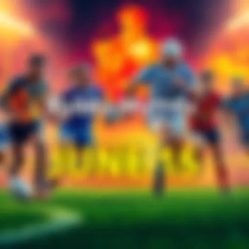 A vibrant scene of rugby players in action during matches from NRL, AFL, and Super League, showcasing the excitement of sports on June 15.