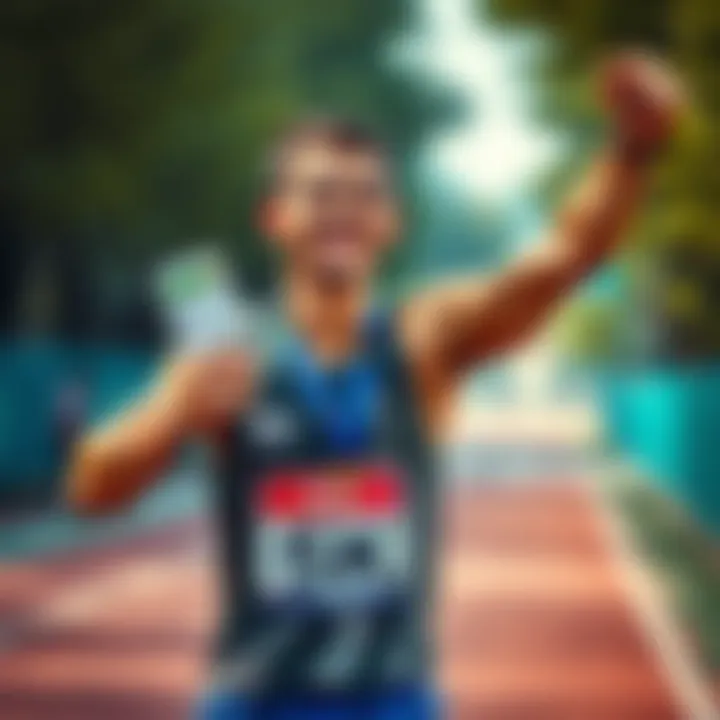 A runner with a medal holding a lottery ticket, smiling and looking happy after a 5k race