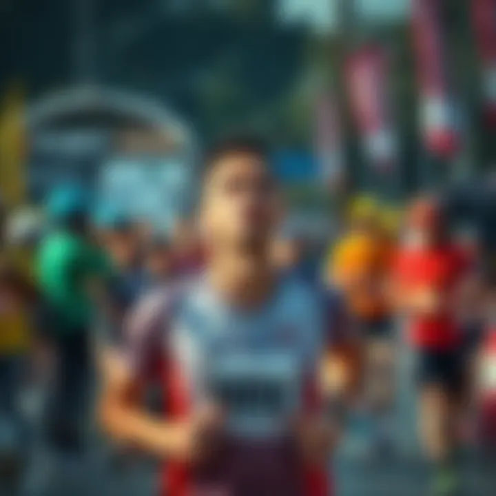 Runner Faces Unpleasant Situation A runner looks shocked and frustrated during a race surrounded by onlookers, capturing the moment of disbelief.