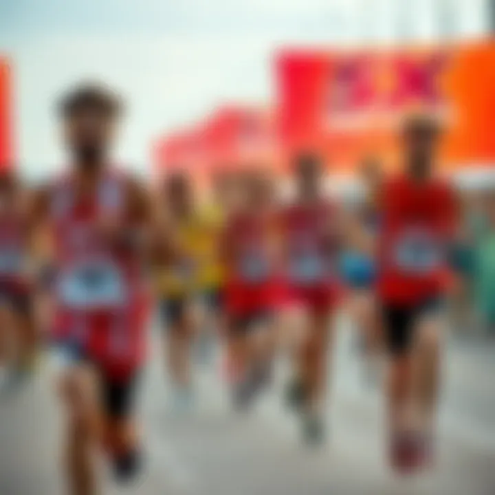 Group of runners participating in a competition, showcasing various distances beyond 5k, with excitement and energy visible on their faces.