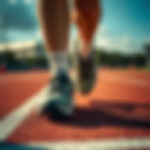 A close-up of running shoes on a track symbolizing a marathon journey and commitment to a healthy lifestyle without betting.