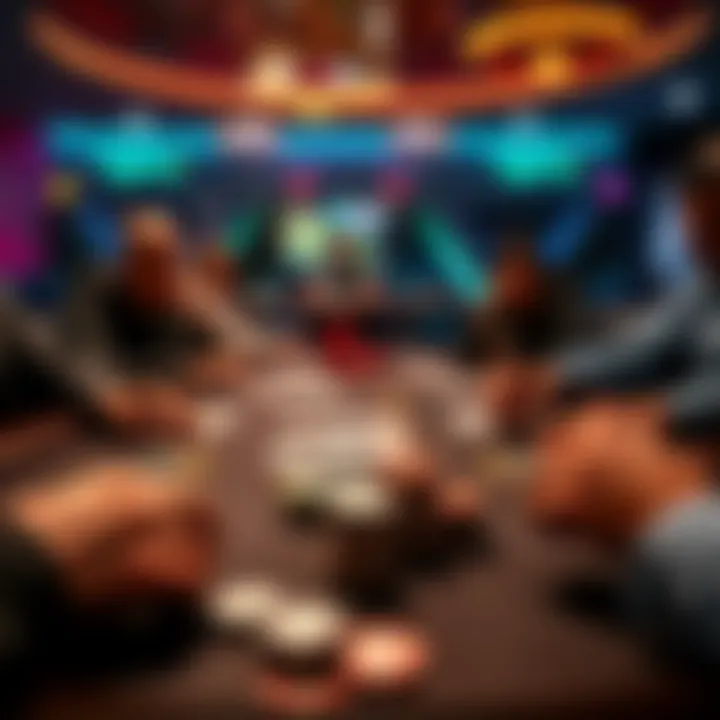 A table with poker chips and cards, showing players engaged in a game of Rush and Cash at a 5NL table