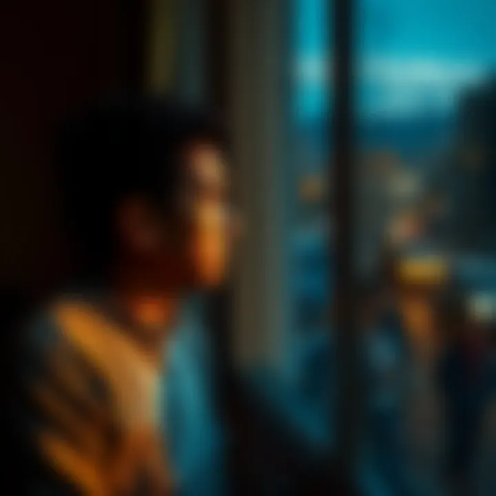 A person sitting alone by a window, looking sad with a thoughtful expression, reflecting feelings of discouragement.