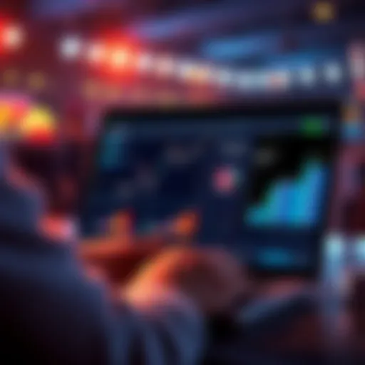 A person analyzing sports betting odds on a laptop with graphs showing rising profits and strategies for betting safely in 2025