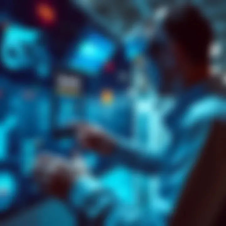 A person checking a security system monitor, ensuring safety with digital tools.