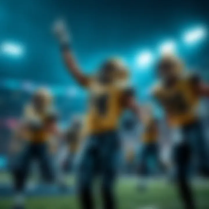 Football players celebrating after scoring an 86-yard touchdown during an NFL game