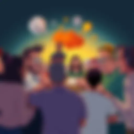 A cartoon depicting a diverse group of people engaging in a heated discussion about current social issues, with humorous elements highlighting their different perspectives.