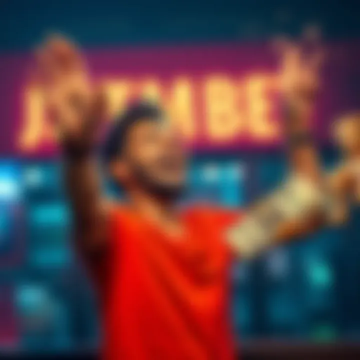 A person celebrating a $1,000 bet win on a Saturday night with MonsterBet, showing excitement and money in hand.