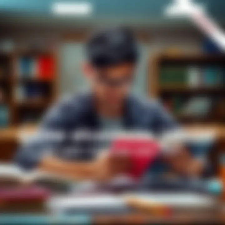 A person studying with books and notes, aiming to raise their score from 700 to 1000 in a focused environment
