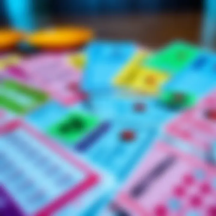 A close-up of colorful scratch-off lottery tickets spread out on a table, ready for play.