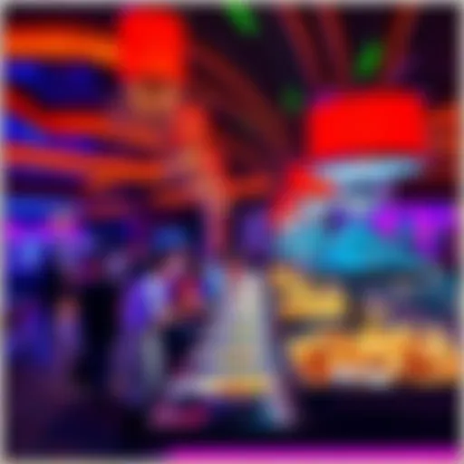 A lively seafood buffet set up at WinStar, OK, with various dishes and people enjoying the evening.