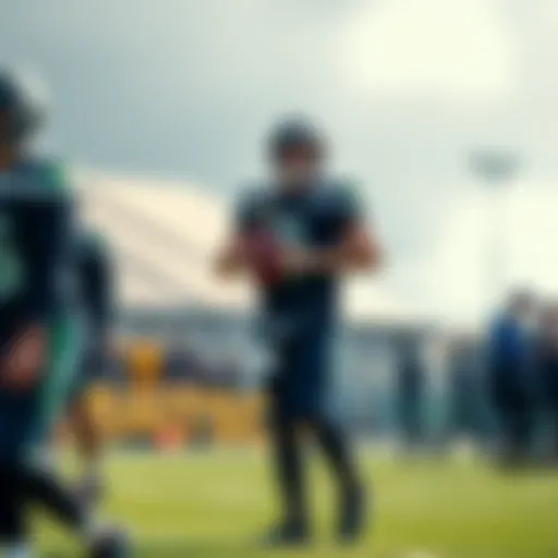 Seattle Seahawks training session with Sam Darnold and other teammates on the field