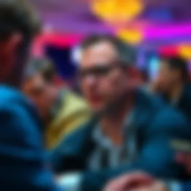 Sean Perry speaking about Daniel Negreanu at the WSOP $50K High Roller event, drawing attention from others around him.
