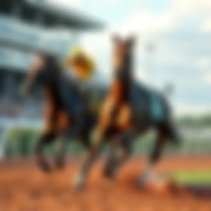 A side-by-side comparison of Secretariat and Bold Ruler racing on the track, showcasing their impressive stride and speed