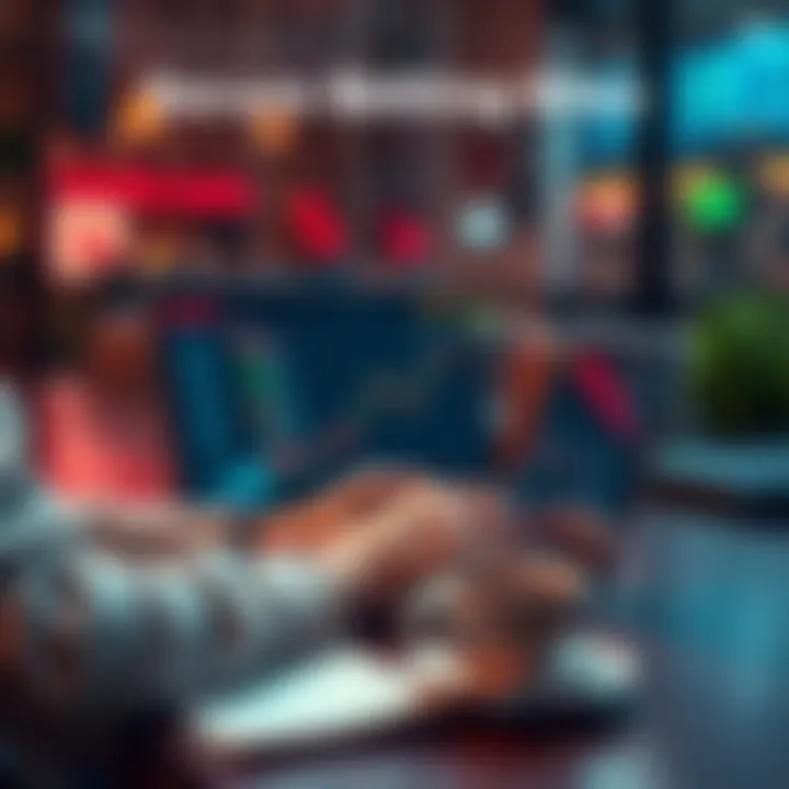 A person using a laptop to research safe betting sites, with a coffee cup and notepad nearby