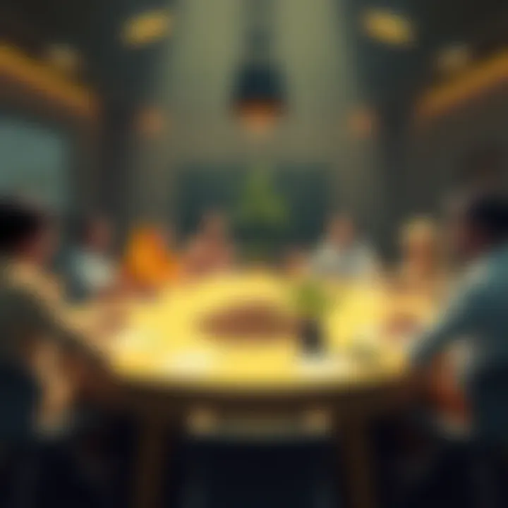 People debating about the future of a seed in a roundtable setting with notes and charts.