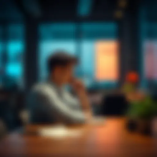 A person sitting at a table with a notebook and a phone, looking thoughtful while considering options for support.