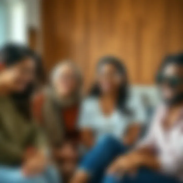 A group of diverse people sitting together, offering support and listening to each other during difficult times.