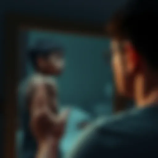 A person looking in a mirror, contemplating their self-worth and emotions, with a thoughtful expression.