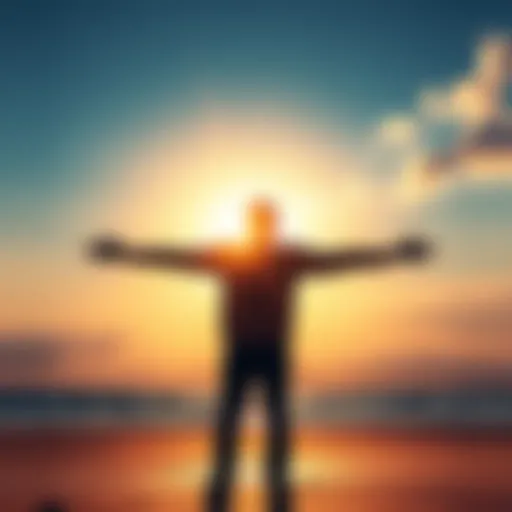 A bright sunrise symbolizing new opportunities in September with a silhouette of a person stretching their arms wide.
