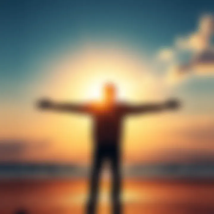 New Beginnings in September A bright sunrise symbolizing new opportunities in September with a silhouette of a person stretching their arms wide.