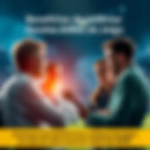 A group of people discussing betting strategies with a sports event background