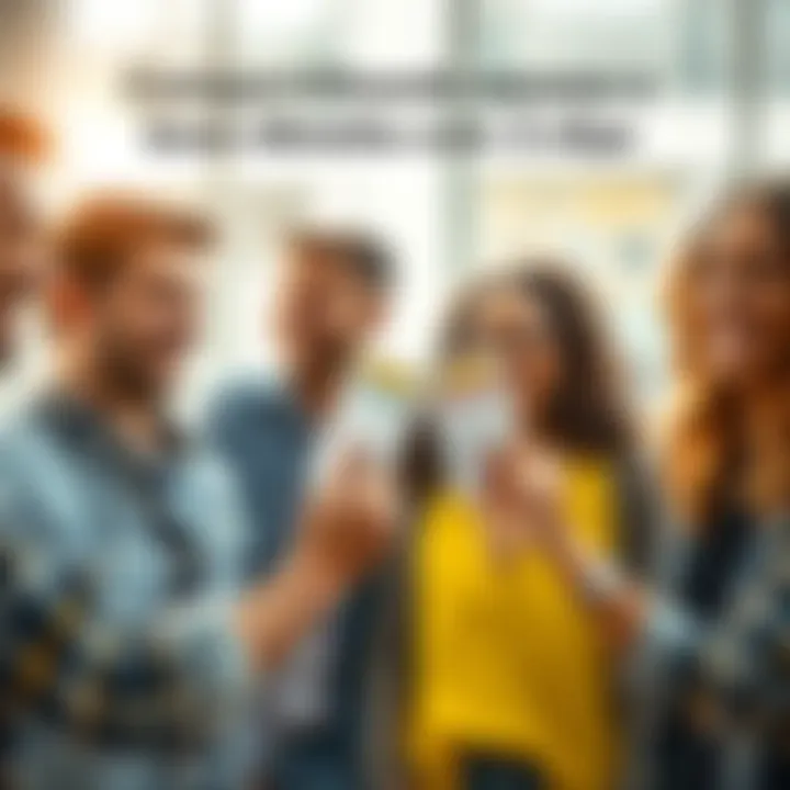 A group of people smiling and celebrating together, sharing their recent successes and positive energy while holding two slips in their hands.