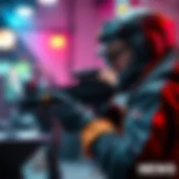 Action shot of shooter 999-1 aiming in a competitive game setting