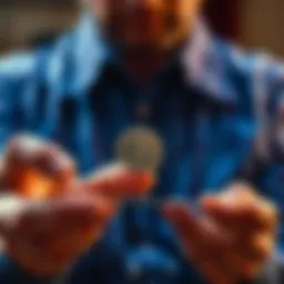 A collector holding a silver piece and weighing options to send or sell it for profit.