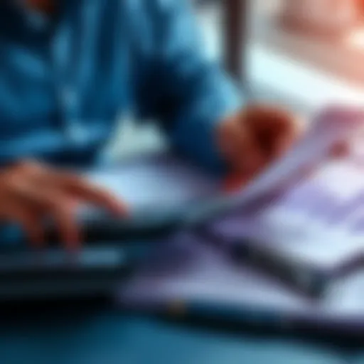 A person reviewing a financial plan with a calculator and notepad, focusing on a budget of $250.