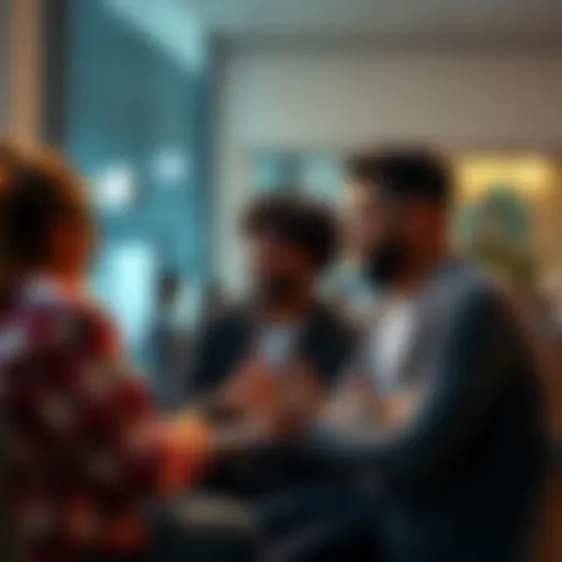 A group of people discussing ideas in a casual setting, showing engagement and clear communication.