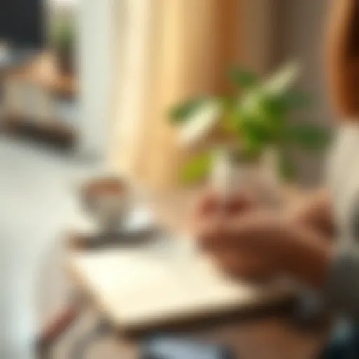 A person writing in a journal with a cup of tea and a plant nearby, illustrating the idea of small daily changes for better living.