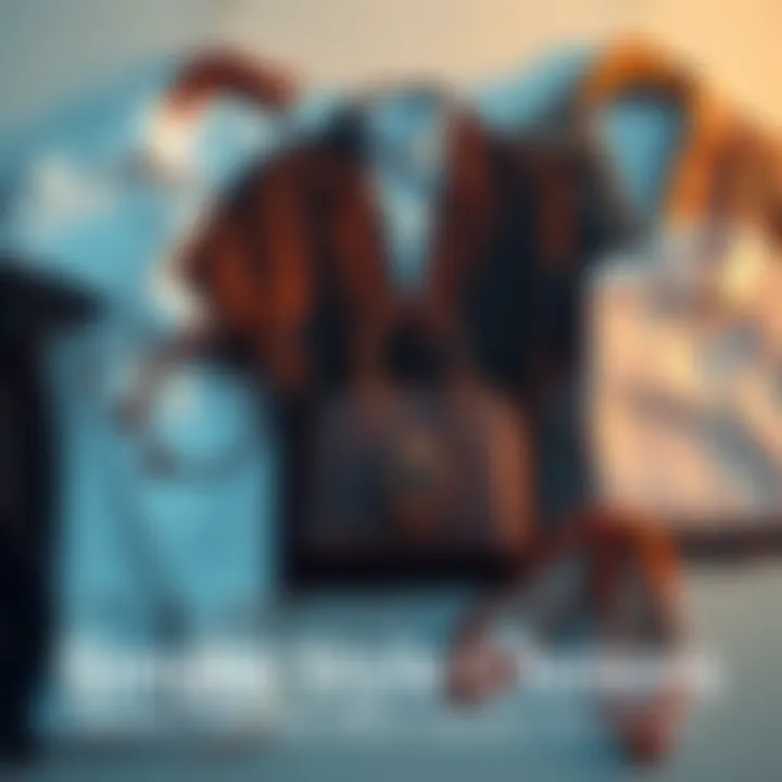 Simple Style Choices A collection of minimalist clothing and accessories highlighting simplicity, including a stylish watch, a sleek handbag, and a pair of elegant shoes.