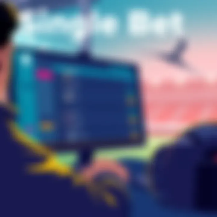 An illustration showing a person placing a single bet on the NoVig platform, with focus on a computer screen displaying betting options.
