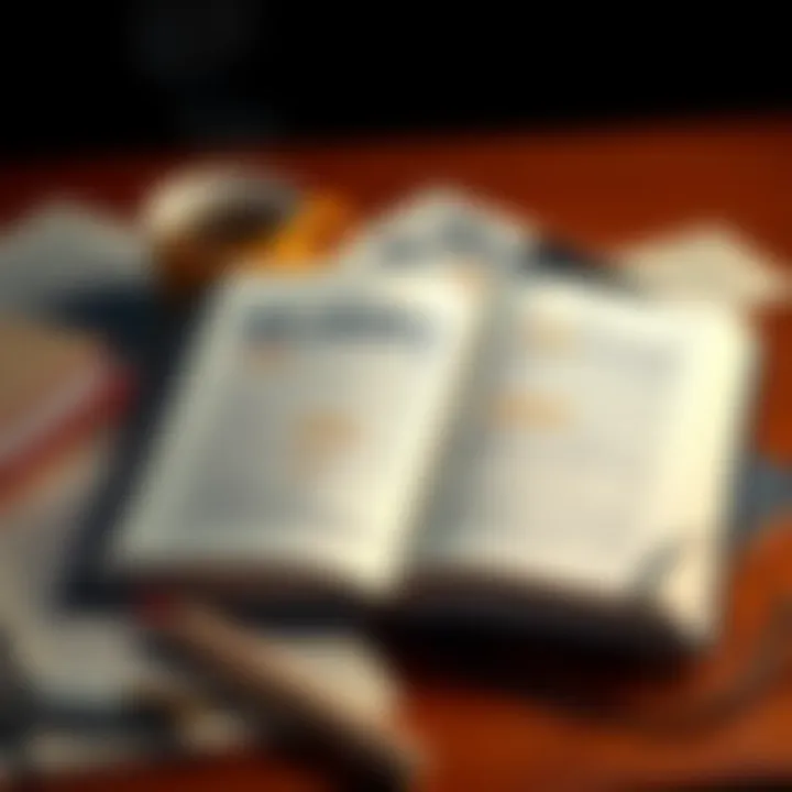 Open book with pages featuring text and notes highlighted, surrounded by discussion notes and coffee cup