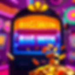 A bright and colorful slot machine showing a big win message with coins spilling out, inviting players to join the excitement of sharing their experiences.