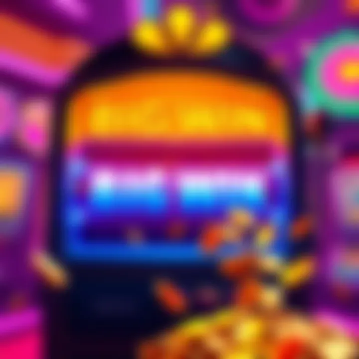 A bright and colorful slot machine showing a big win message with coins spilling out, inviting players to join the excitement of sharing their experiences.