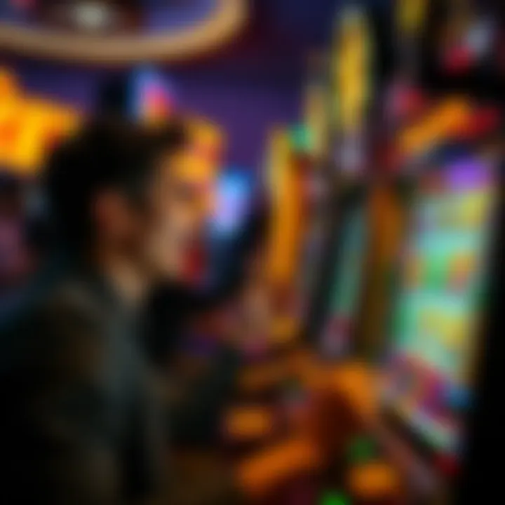 A person enjoying a slot machine game with a small amount of cash, focused on the screen with excitement.