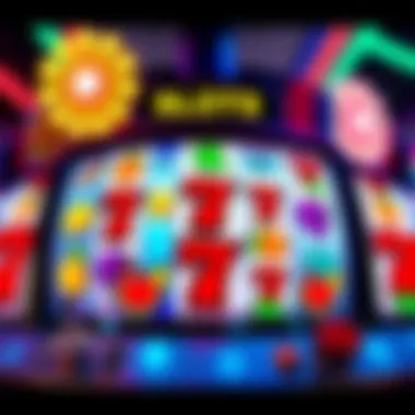 A bright slot machine displaying various colorful symbols like fruits and sevens, inviting players to try their luck.