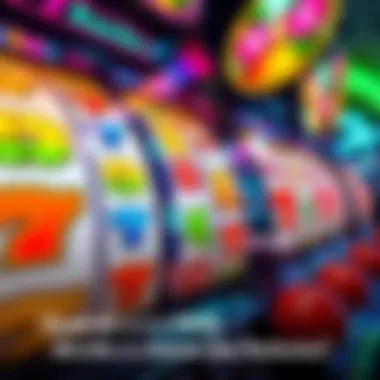 Slot machine feature with spinning reels A close-up of a slot machine showing the reels spinning with colorful symbols and bright lights, symbolizing excitement during a gaming session
