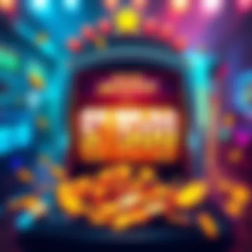 A colorful slot machine displaying a large jackpot amount, with coins spilling out.